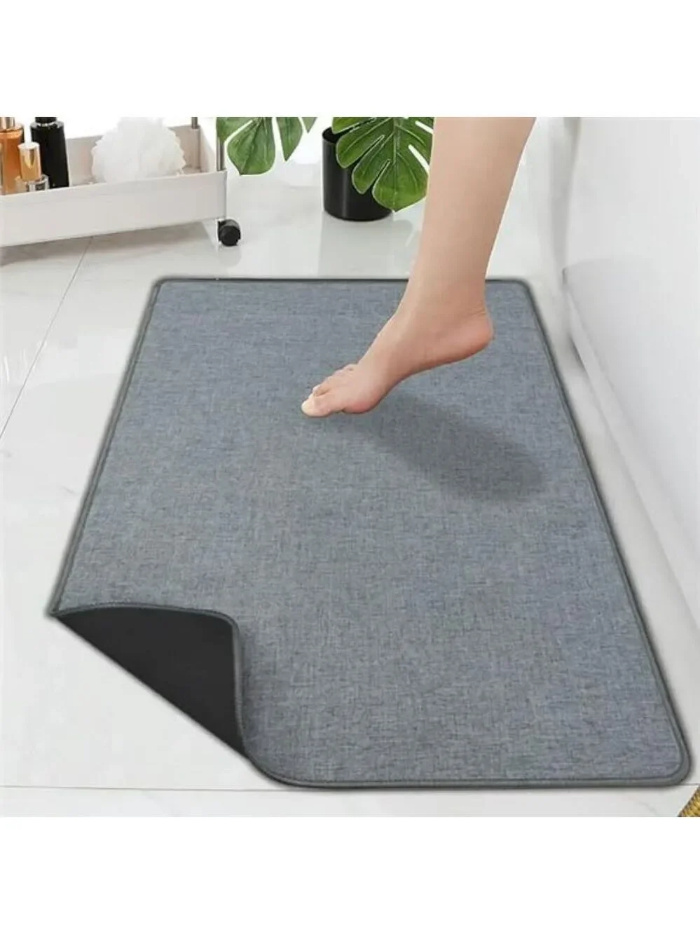 Gray Bathroom Rug Thin Low Profile Bath Mat Non Slip Absorbent Washable Door Car